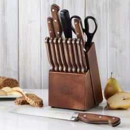 Chicago Cutlery Precision Cut 15-Piece German Stainless Steel Knife Block Set with Walnut Handles thumbnail 1