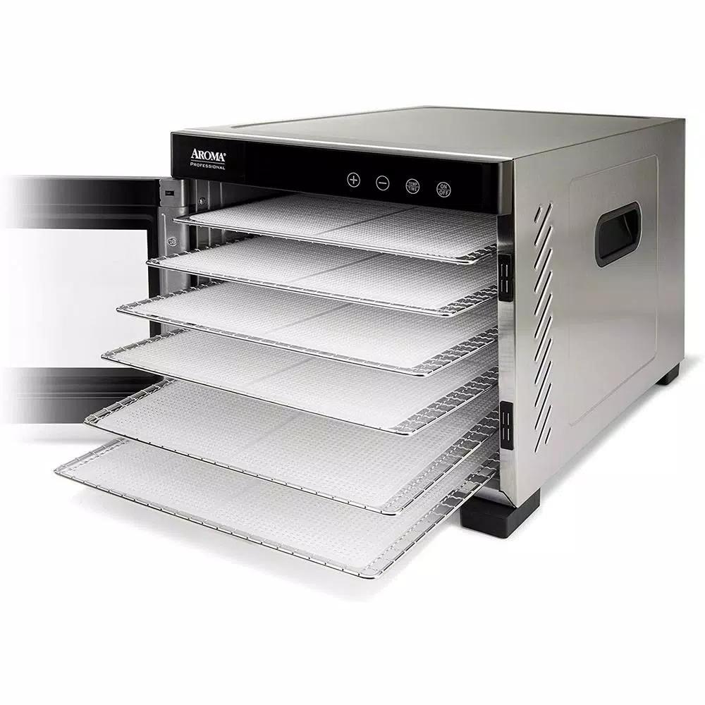 AROMA 6-Tray Digital Food Dehydrator with Glass Door and Stainless Steel Trays, 600W, Black