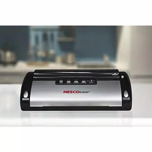 Nesco VS-02 Black Food Vacuum Sealer with Built-in Bag Cutter and Roll Storage