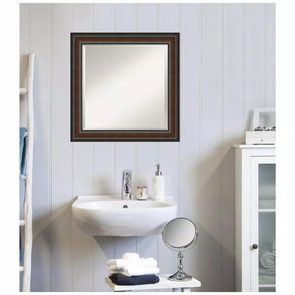 Amanti Art Cyprus Walnut 24.88 in. x 24.88 in. Square Wood Framed Bathroom Vanity Wall Mirror