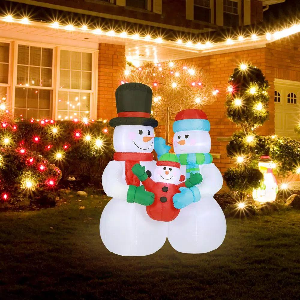 Luxen Home 8 ft. Snowman Family Inflatable Holiday Yard Decor with LED Lights