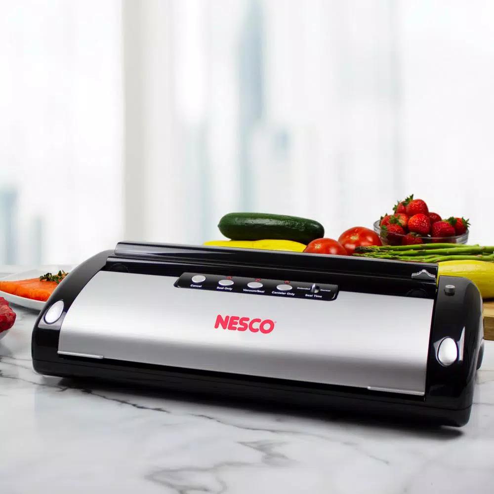 Nesco VS-02 Black Food Vacuum Sealer with Built-in Bag Cutter and Roll Storage