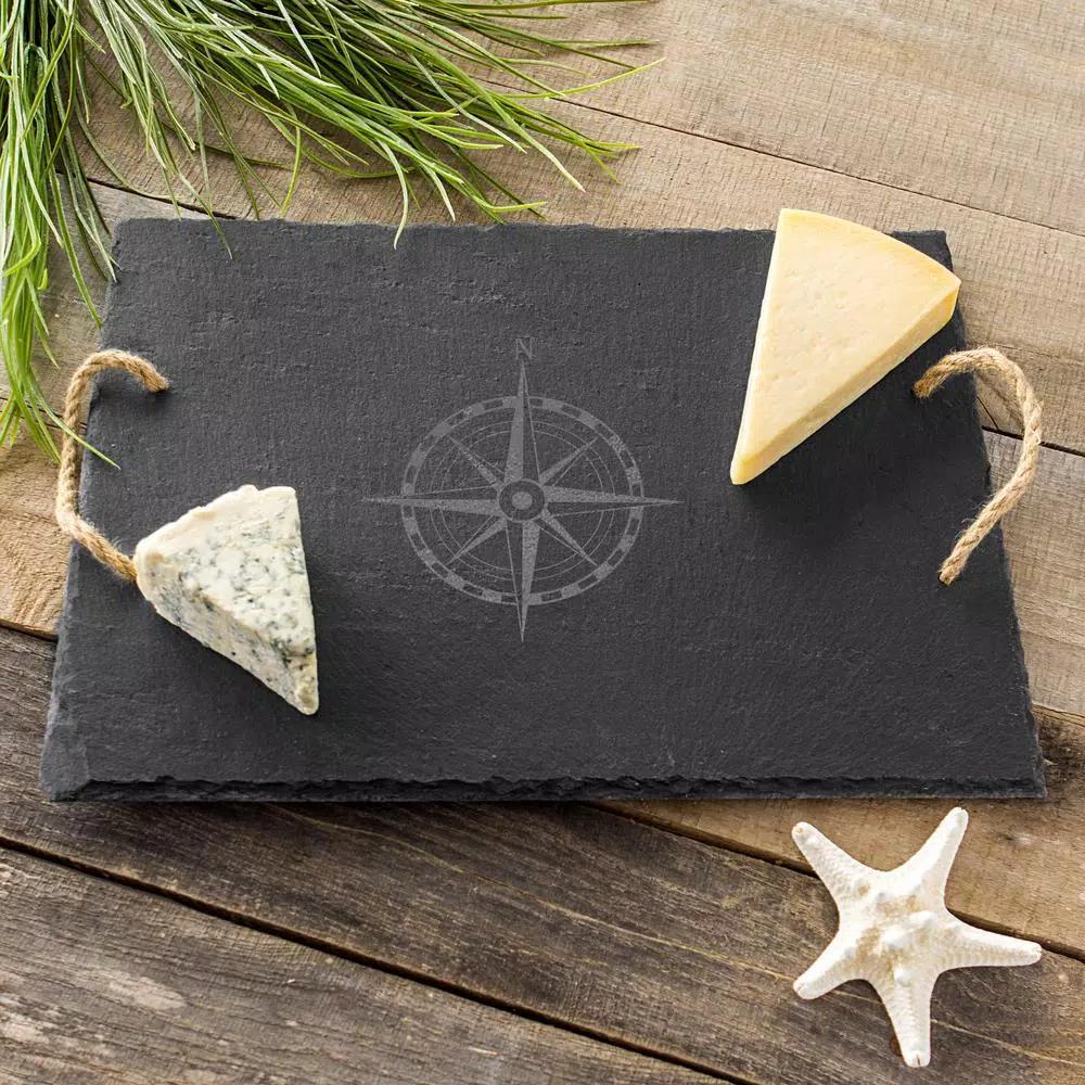 Cathy's Concepts Compass Slate Serving Tray with Hemp Handles and Soapstone Chalk