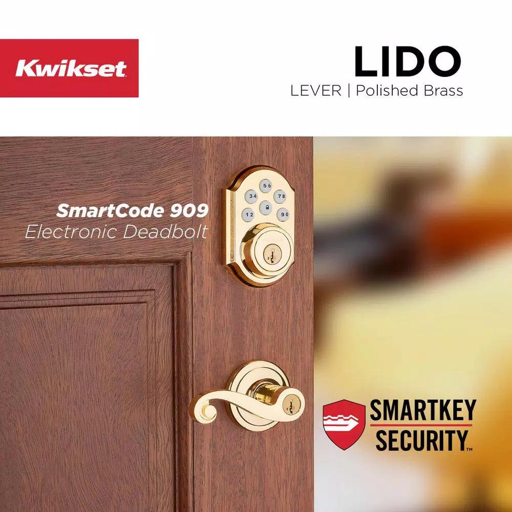 Kwikset Lido Polished Brass Exterior Entry Door Lever with SmartKey Security