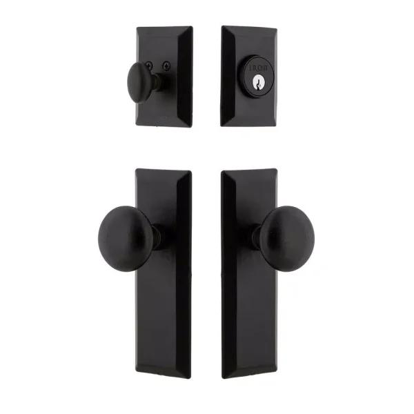 Unbranded Ageless Iron Keep Black Iron Long Plate Handleset with Round Knob and Deadbolt Combo Pack