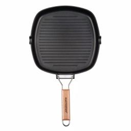 MasterPan 10 in. Cast Aluminum Nonstick Grill Pan with Pour Spout and Folding Wooden Handle, Black thumbnail 2