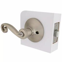 Defiant Scroll Satin Nickel Privacy Lever Set for Bedroom and Bathroom Doors thumbnail 6