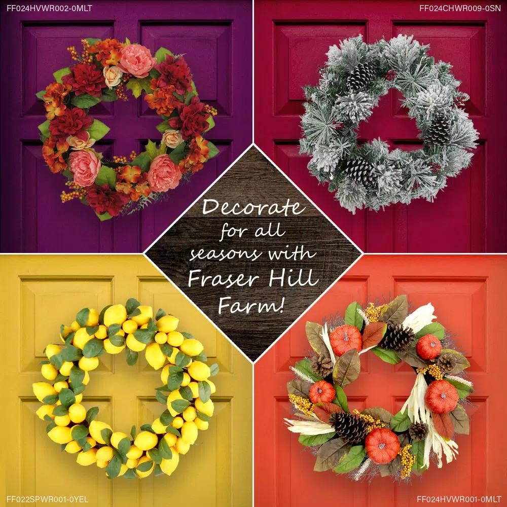 Fraser Hill Farm 20 in. Artificial Christmas Wreath with Snowman, Pinecones, and Berries