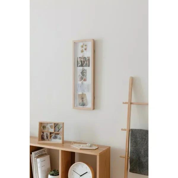 Umbra Clothesline Natural Wood Photo Clip Frame - Hanging Wall Decor for Mementos