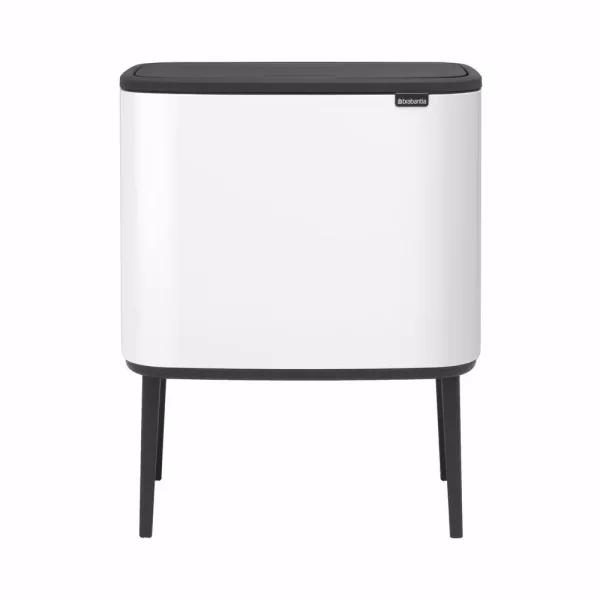 Brabantia Bo 9 Gallon Dual Compartment White Steel Rectangular Touch Bin with Removable Buckets