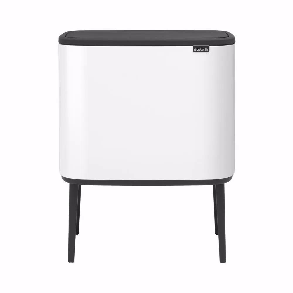 Brabantia Bo 9 Gallon Dual Compartment White Steel Rectangular Touch Bin with Removable Buckets