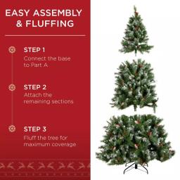 Best Choice Products 6 ft. Pre-Lit Flocked Artificial Christmas Tree with 250 Warm White Lights, Berries & Pinecones thumbnail 4