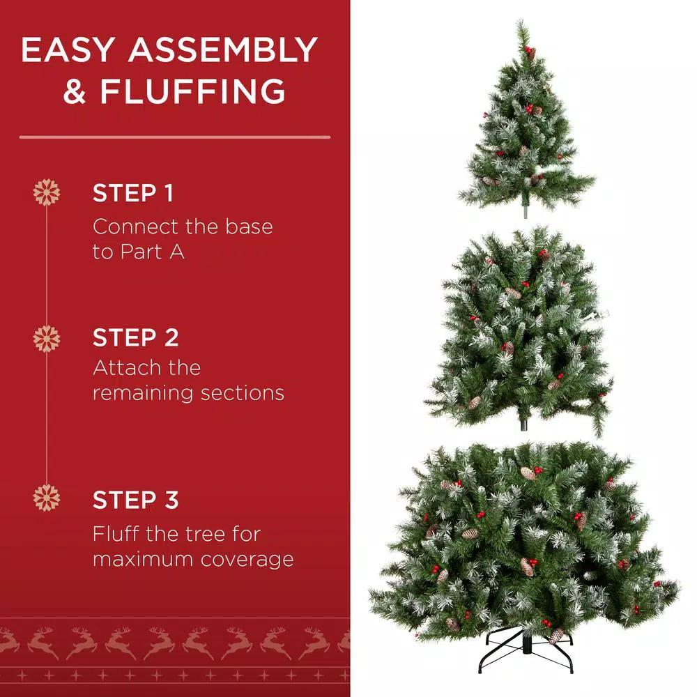 Best Choice Products 6 ft. Pre-Lit Flocked Artificial Christmas Tree with 250 Warm White Lights, Berries & Pinecones