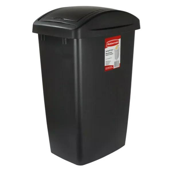 Rubbermaid 12.5 Gal. Black Swing Top Plastic Wastebasket