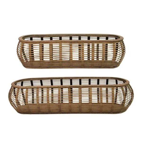 Stratton Home Decor Tulum Handcrafted Wooden Rattan Baskets, Set of 2