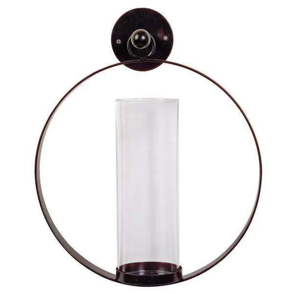 IMAX Worldwide Home Modern Metal and Glass Circular Wall Candle Sconce, Brown