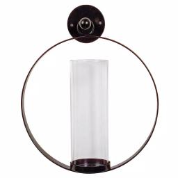 IMAX Worldwide Home Modern Metal and Glass Circular Wall Candle Sconce, Brown thumbnail 1