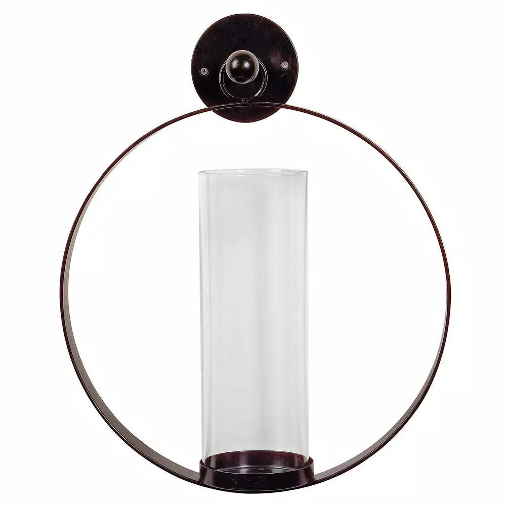 IMAX Worldwide Home Modern Metal and Glass Circular Wall Candle Sconce, Brown