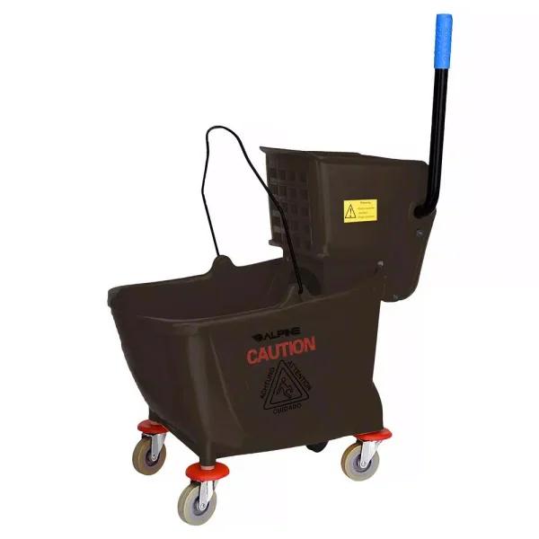 Alpine Industries 36 Qt. Mop Bucket with Side Press Wringer, Brown