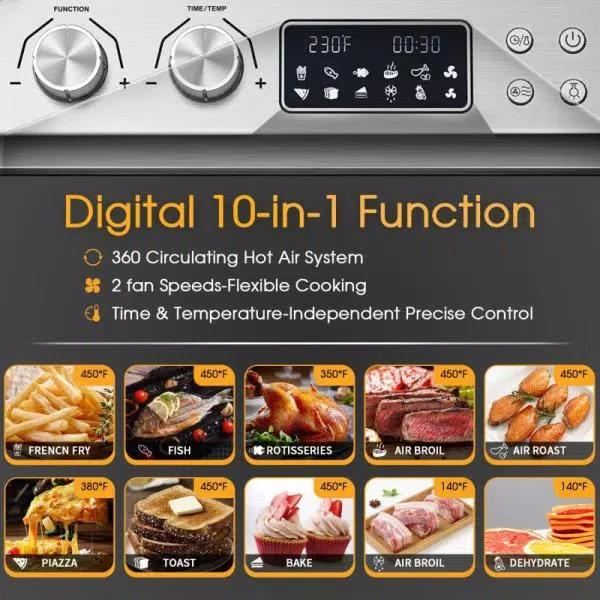 Boyel Living GeekChef 24 Qt. Silver Stainless Steel Digital Convection Air Fryer Toaster Oven with 10-in-1 Functions