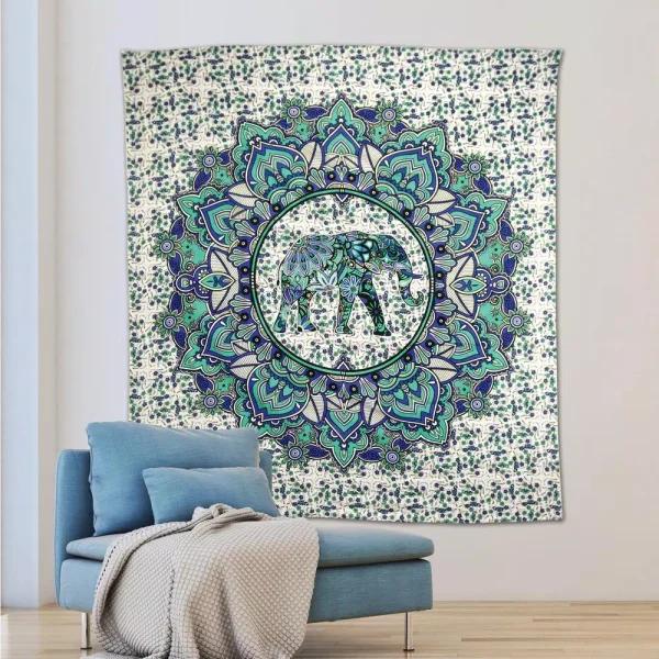 WallPops Ganesha Blue Elephant Mandala Bohemian Cotton Wall Tapestry, Multicolor