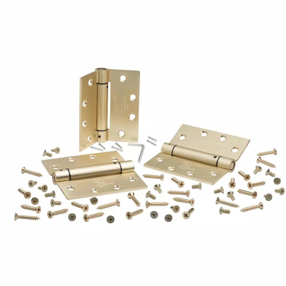 Global Door Controls 4.5 in. x 4.5 in. Satin Brass Steel Spring Hinge (Set of 3)
