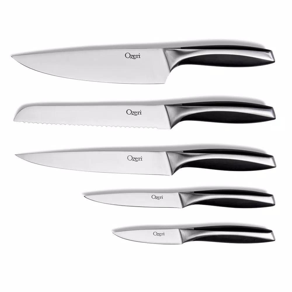 Ozeri 6-Piece Japanese Stainless Steel Knife Set with Rotating Acacia Wood Block and Tablet Holder