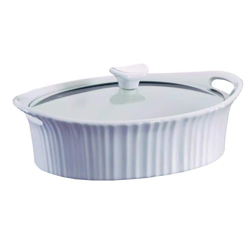 Corningware French White 2.5-Qt Oval Ceramic Casserole Dish with Glass Lid
