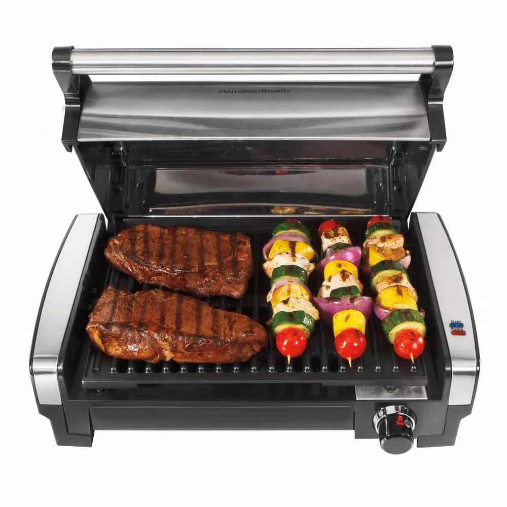 Hamilton Beach Searing Grill 118 sq. in. Stainless Steel Indoor Countertop Grill with Non-Stick Plates
