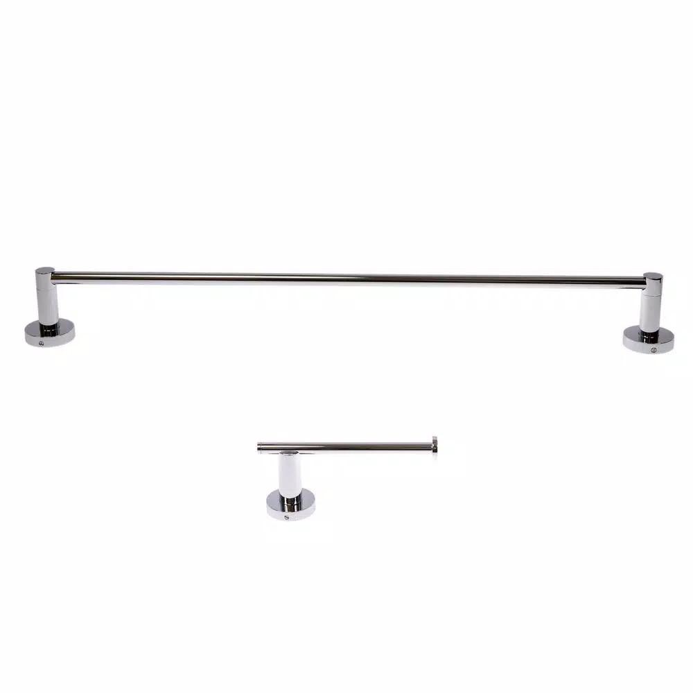 Italia Venezia 2-Piece Polished Chrome Bathroom Hardware Set - 24 in. Towel Bar & Toilet Paper Holder
