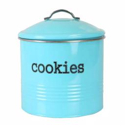 Home Basics Vintage Style Blue Tin Cookie Jar - 14.2 oz Metal Food Storage Container thumbnail 1