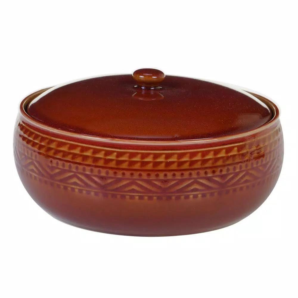 Certified International Aztec 88 oz. Stoneware Bean Pot with Lid, Multi-Colored