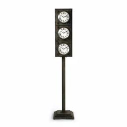 Zentique Antique Grey Metal Floor Clock with 3 Clock Faces and Hidden Storage thumbnail 1