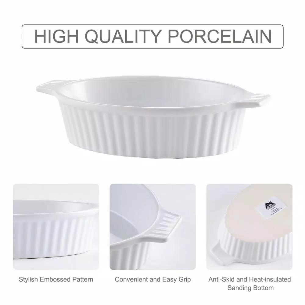 MALACASA 2-Piece White Oval Porcelain Bakeware Set, 12.75 in. and 14.5 in. Ceramic Baking Dishes