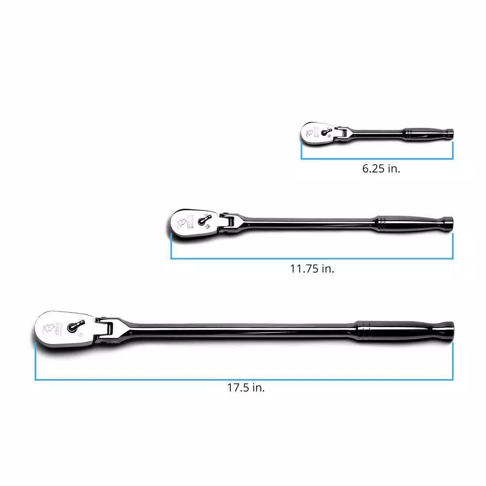 Capri Tools 3-Piece Low Profile Flex-Head 72-Tooth Ratchet Set (1/4 in., 3/8 in., 1/2 in. Drive)