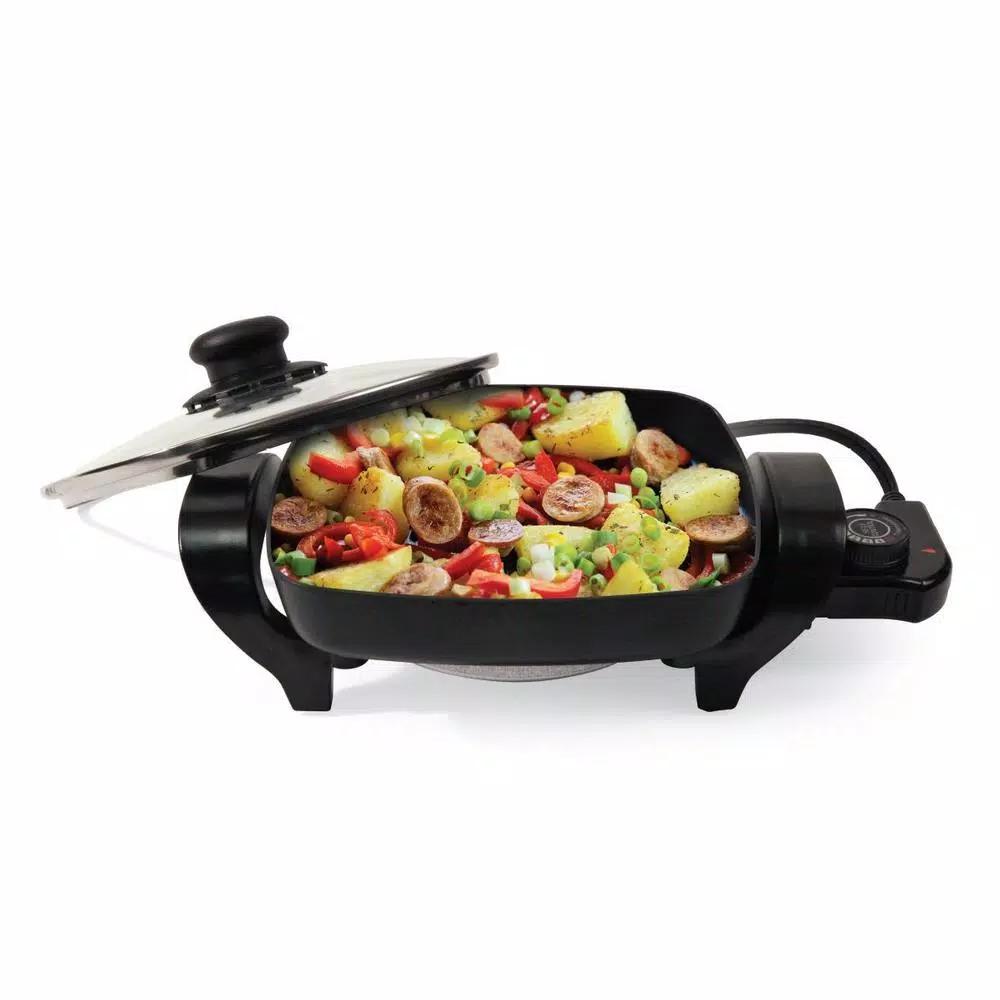 Nesco 8 in. Electric Skillet, 1800W Non-Stick Square Pan with Glass Lid, Black