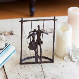 DANYA B Couple on a Swing Cast Bronze Sculpture - Handcrafted Metal Statuary thumbnail 3