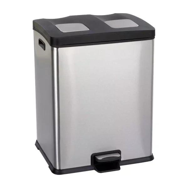 Safco 15 Gal. Stainless Steel Recycling Station - Dual Compartment Step Trash Can