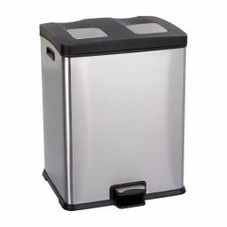 Safco 15 Gal. Stainless Steel Recycling Station - Dual Compartment Step Trash Can thumbnail 1