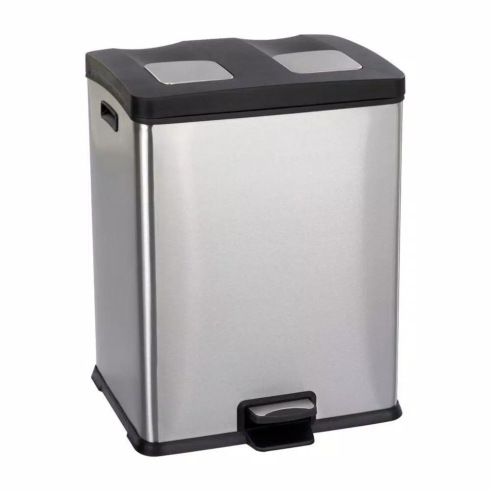 Safco 15 Gal. Stainless Steel Recycling Station - Dual Compartment Step Trash Can