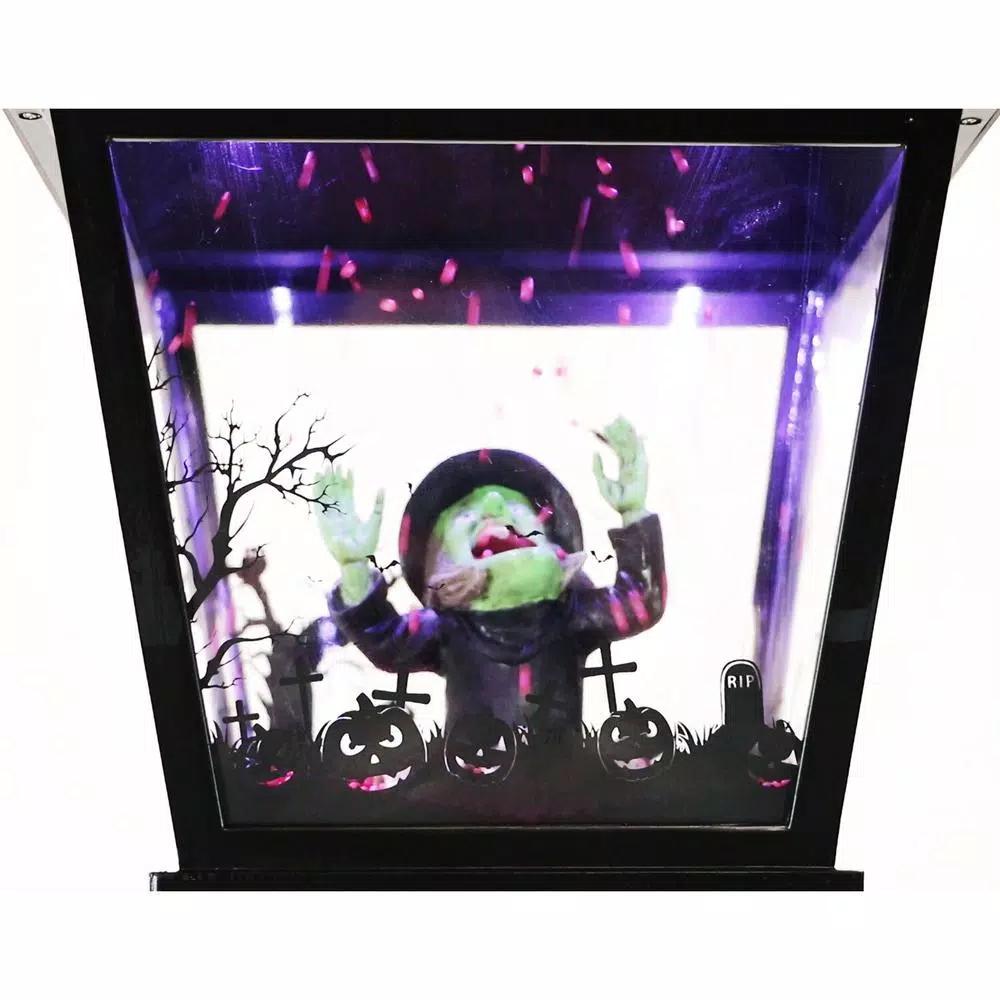 Haunted Hill Farm 71 in. Black Wicked Witch Animated Lamp Post with Spooky Music