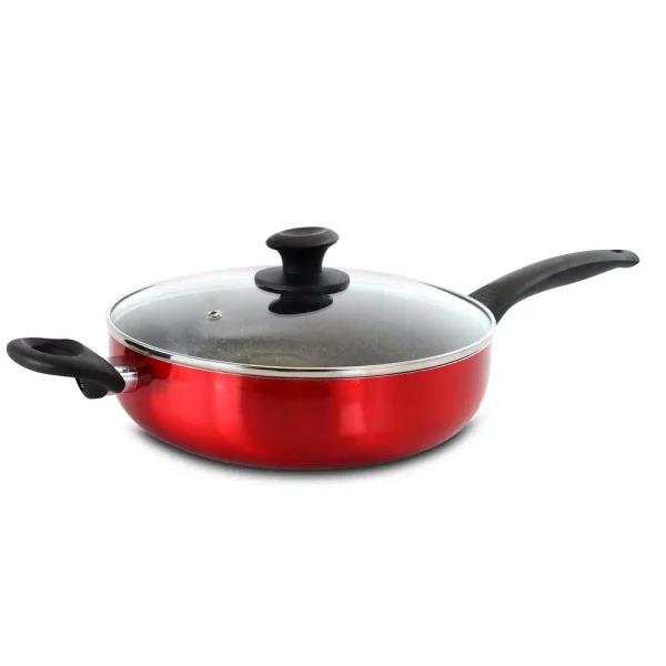 Oster Gibson Oster Merrion 3.5 Qt. Aluminum Nonstick Saute Pan with Glass Lid, Red