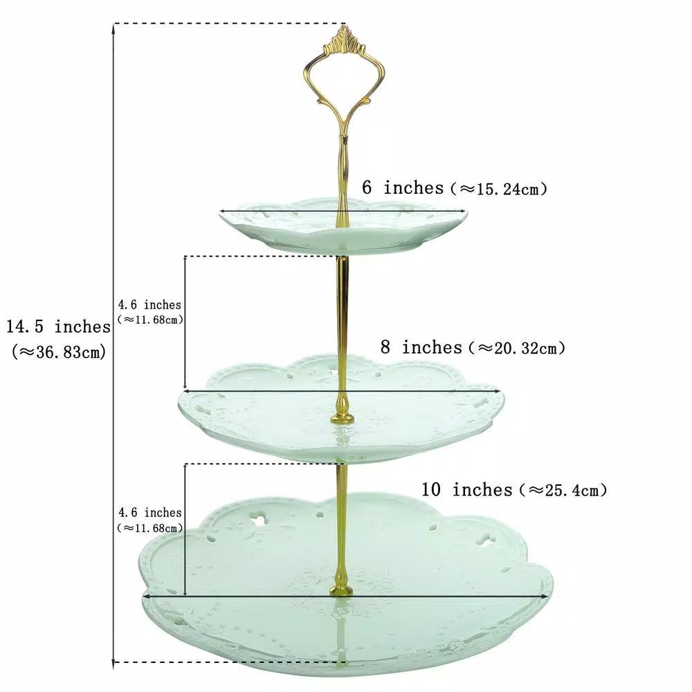 MALACASA 3-Tiered Green Porcelain Cupcake Tower Stand, Round Dessert & Cake Serving Stand