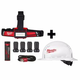 Milwaukee 600 Lumen USB Rechargeable Low-Profile Headlamp with BOLT White Full Brim Vented Hard Hat thumbnail 1