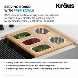 Kraus Workstation Kitchen Sink Accessory Set - Bamboo Serving Board & 5 Stainless Steel Prep Bowls thumbnail 8