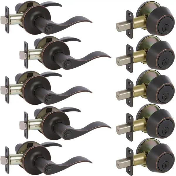 Delaney Hardware Callan Bennett Edged Oil Rubbed Bronze Entry Lever and Single Cylinder Deadbolt Combo Pack, Keyed Alike