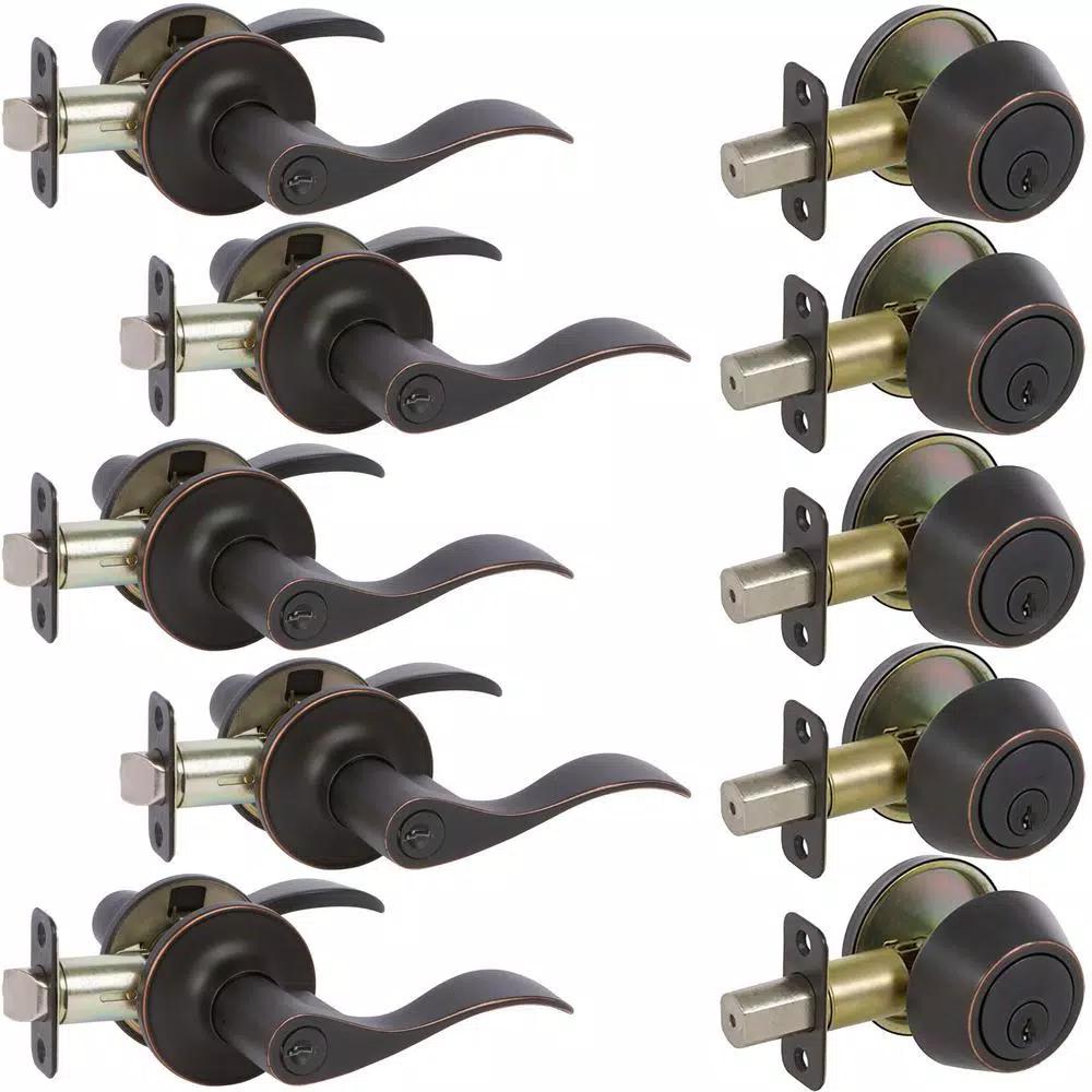 Delaney Hardware Callan Bennett Edged Oil Rubbed Bronze Entry Lever and Single Cylinder Deadbolt Combo Pack, Keyed Alike