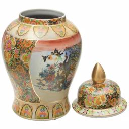 Unbranded Oriental Furniture 18 in. Rose Medallion Satsuma Peacock Porcelain Temple Jar thumbnail 3