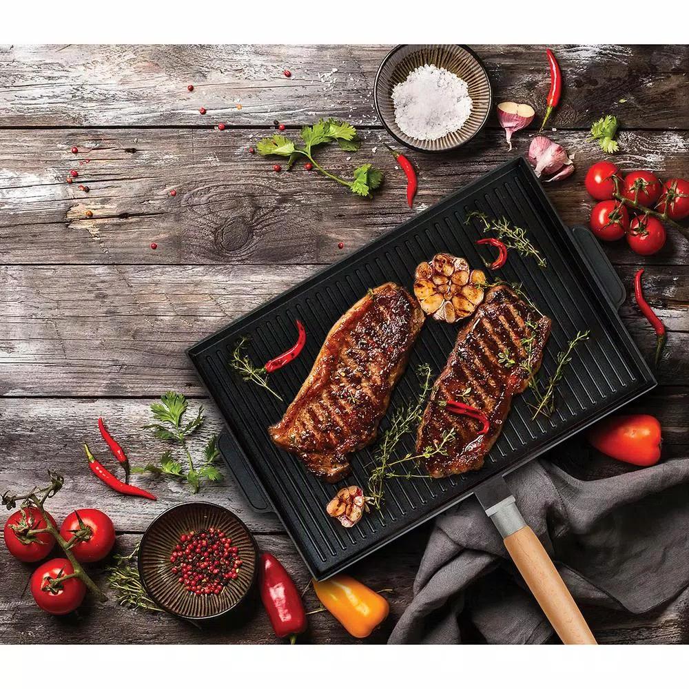 MasterPan Innovative Series 15 in. Cast Aluminum Nonstick Grill and Griddle Pan, Black