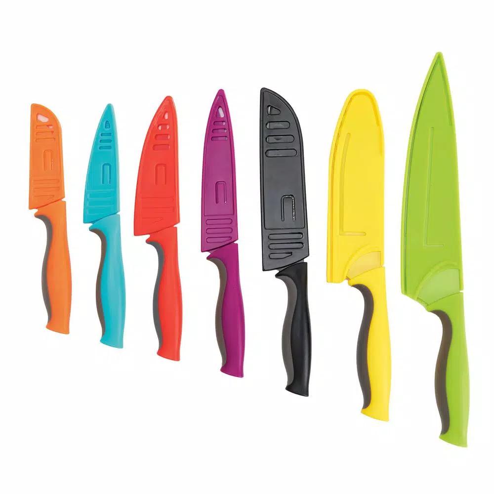 Cook N Home 14-Piece Multicolor Nonstick Carbon Stainless Steel Kitchen Knife Set with Sheaths